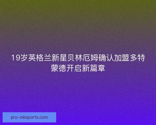 19岁英格兰新星贝林厄姆确认加盟多特蒙德开启新篇章