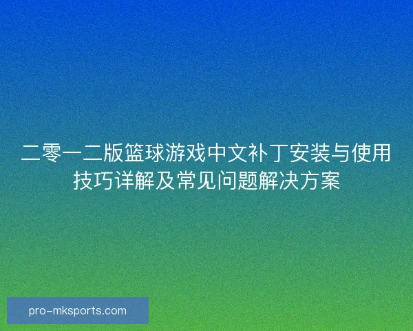 二零一二版篮球游戏中文补丁安装与使用技巧详解及常见问题解决方案